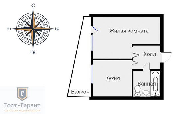 Адрес: Мурановская улица, дом 10, агентство недвижимости Гост-Гарант, планировка: П-68-04 (II-68-04), комнат: 1. Фото 9