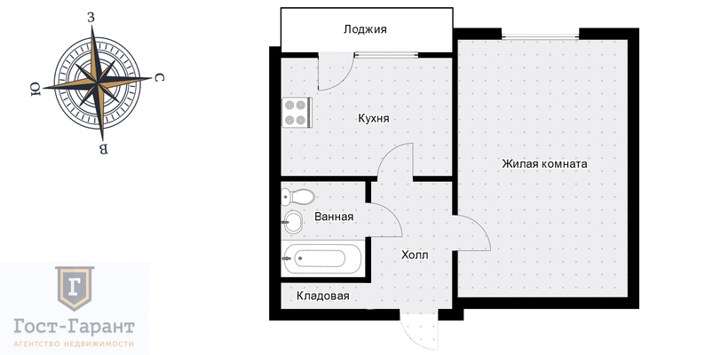 Адрес: Осташковский проезд, дом 4, агентство недвижимости Гост-Гарант, планировка: П-43/16, комнат: 1. Фото 15
