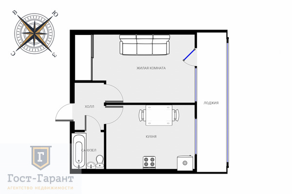 Адрес: Мичуринский проспект, дом 44 к.1, агентство недвижимости Гост-Гарант, комнат: 1. Фото 11