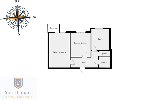 Адрес: Кантемировская улица, дом 4к3, агентство недвижимости Гост-Гарант, планировка: П3, комнат: 2. Фото 10