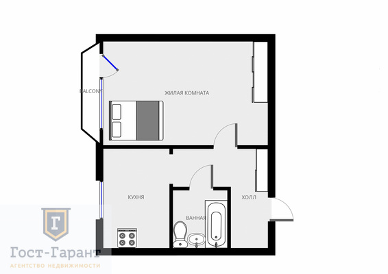 Адрес: Солнцевский проспект, дом 23, агентство недвижимости Гост-Гарант, планировка: П-47, комнат: 1. Фото 8