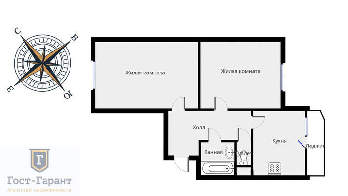 Адрес: Коломенская улица, дом 12к1, агентство недвижимости Гост-Гарант, планировка: Индивидуальный проект, комнат: 2. Фото 17