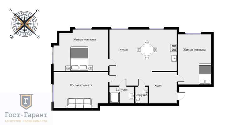 Адрес: Тверская улица, дом 8к1, агентство недвижимости Гост-Гарант, планировка: Сталинский дом, комнат: 3. Фото 16