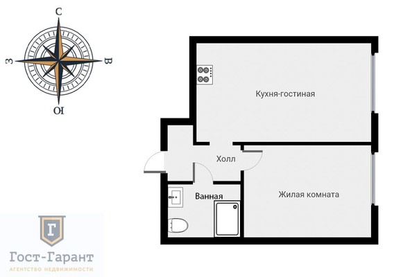 Адрес: Сельскохозяйственная улица, дом 37, агентство недвижимости Гост-Гарант, планировка: пик, комнат: 2. Фото 10