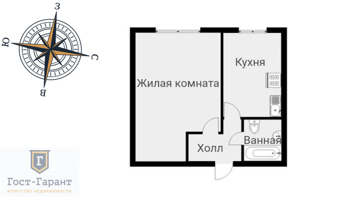 Адрес: Инициативная улица, дом 6к2, агентство недвижимости Гост-Гарант, планировка: и 515/9, комнат: 1. Фото 9